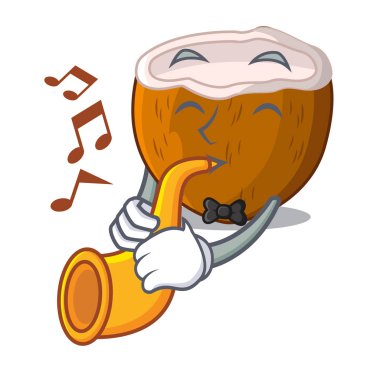 Trompet karikatür içecek Hindistan cevizi ile plaj vektör çizim üzerinde