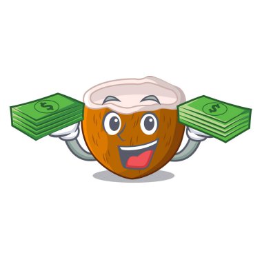 Para karikatür içecek Hindistan cevizi ile sahilde