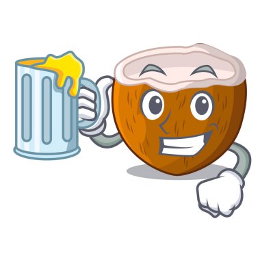 Suyu karikatür içecek Hindistan cevizi ile sahilde