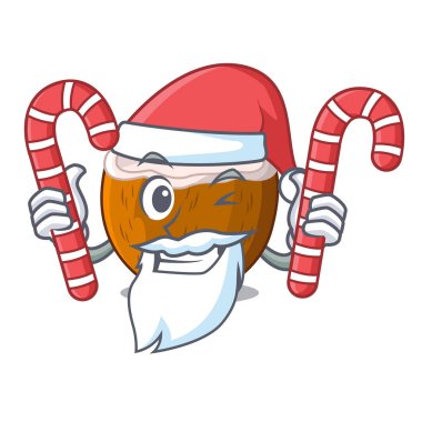 Santa maskotu izole şeker yarım Hindistan cevizi ile