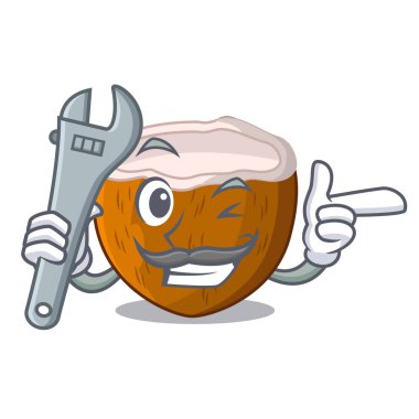 Maskot izole mekanik yarım Hindistan cevizi