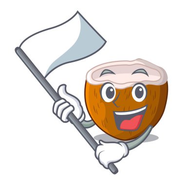 Maskot izole bayrak yarım Hindistan cevizi ile