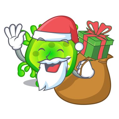 Noel Baba hediye virüs ile bakteri mikrop izole maskot hücreleri