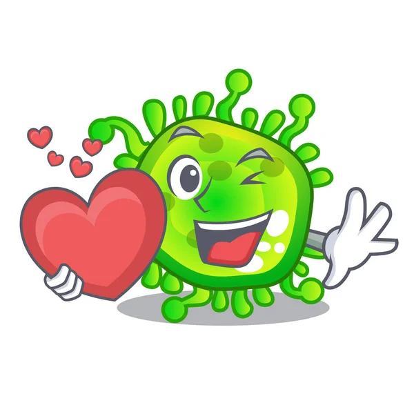 With heart cartoon microbes on the humans hand — Stock Vector