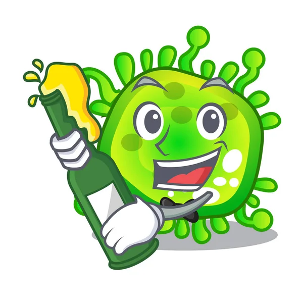 Met bier virus cellen bacteriën microbe geïsoleerde mascotte — Stockvector