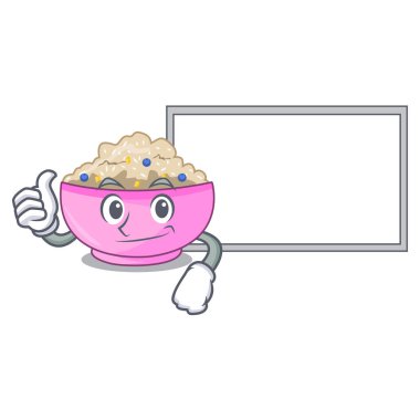 Yönetim Kurulu karakteri ile bir kase yulaf lapası thumbs up