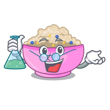 Profesör geleneksel yulaf lapası pirinç kase karikatür