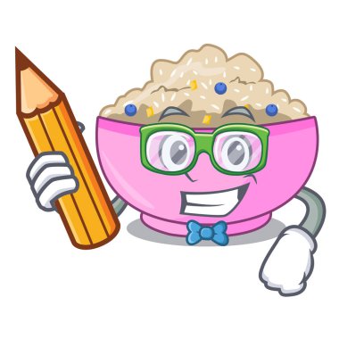 Öğrenci geleneksel yulaf lapası pirinç kase karikatür