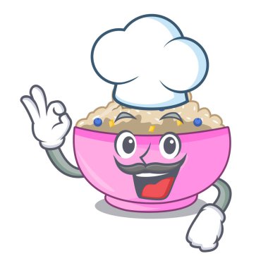 Şef geleneksel yulaf lapası pirinç kase karikatür