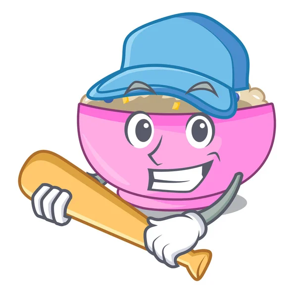 Jouer personnage de baseball un bol de bouillie d'avoine — Image vectorielle