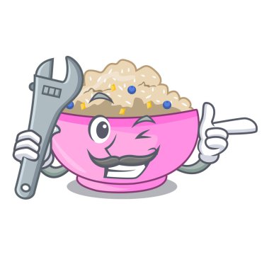 Makinist bütün yulaf lapası yulaf karikatür tavada pişmiş