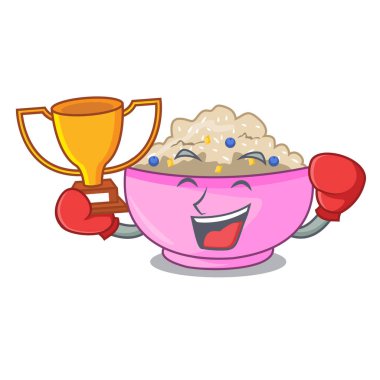 Boks kazanan çizgi film pan vektör çizim tüm yulaf lapası yulaf pişmiş