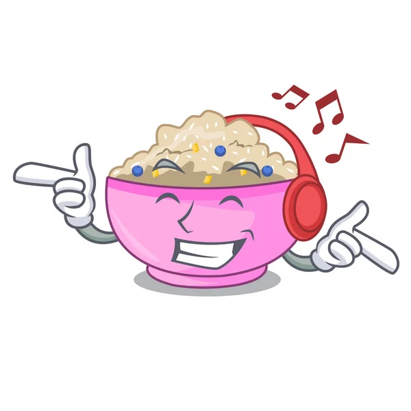 Écouter de la musique porridge petit déjeuner dans la table à manger dessin animé — Image vectorielle