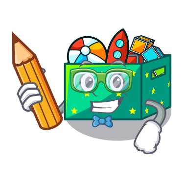 Öğrenci çizgi film oyuncak kutuları bir yatak odasında