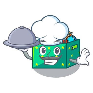 Şef gıda ile çizgi film kutusunda oyuncaklar çocuklar