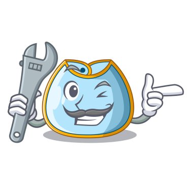 Maskot izole mekanik bebek önlük