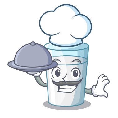 Şef yemek taze süt cam karikatür tablo ile