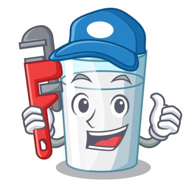 Kahvaltı için tesisatçı karikatür tatlı süt cam