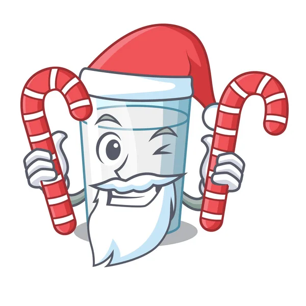 Santa con caramelo de dibujos animados dulce vaso de leche para el desayuno — Vector de stock