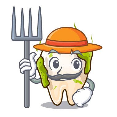 Çiftçi karakter sağlıksız çürük dişler daha önce rehabilitasyon