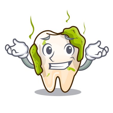 Sırıtan karikatür sağlıksız çürük dişler ağızda