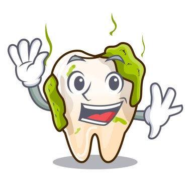 Çizgi film sağlıksız çürük dişler ağızda sallayarak