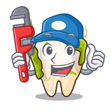 Tesisatçı karikatür çürük diş diş çürüğü ile