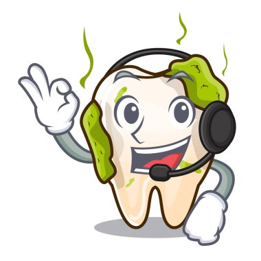 Kulaklık karikatür çürük diş diş çürüğü ile