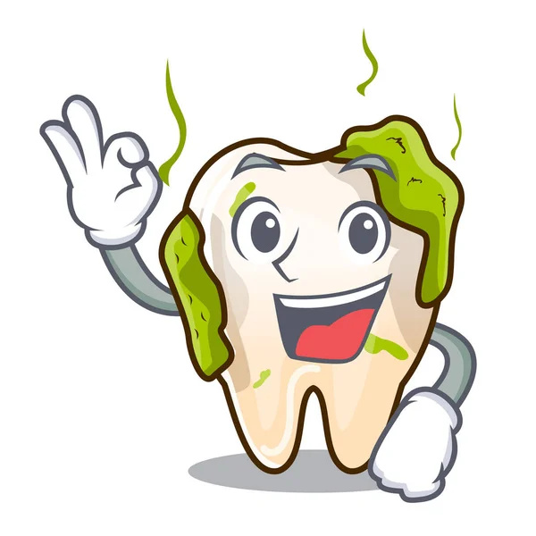 Okay cartoon unhealthy decayed teeth in mouth — Stock Vector