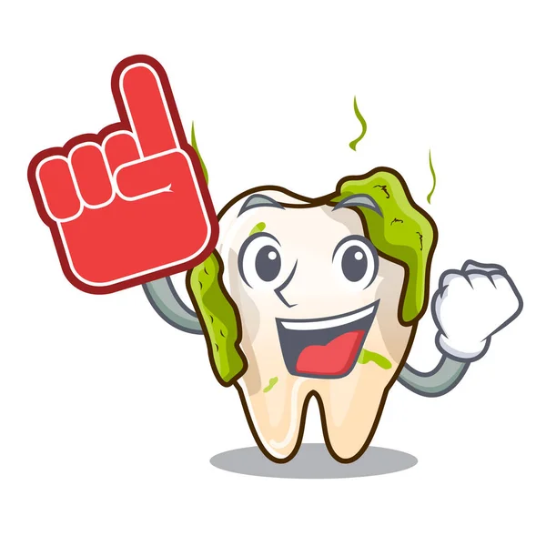 Пена палец карикатура гнилой зуб с кариеса зубов — стоковый вектор