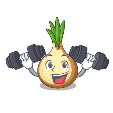 Fitness karakter taze sarı soğan masada