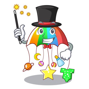 Sihirbaz bebek oyuncakları vektör çizim asılı karikatür ile oynarken