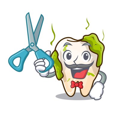 Karakter sağlıksız çürük diş rehabilitasyon vektör çizim önce berber