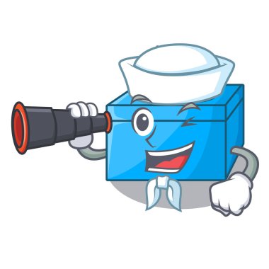 Denizci dürbün karikatür doku kutusu üzerinde büfe