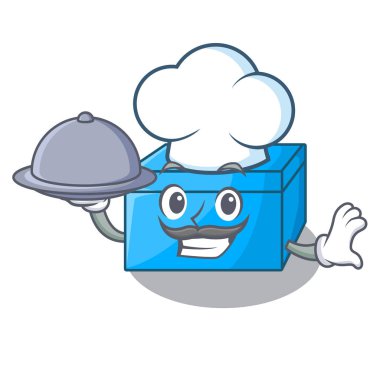 Şef gıda karikatür doku kutusu üzerinde bir büfe ile