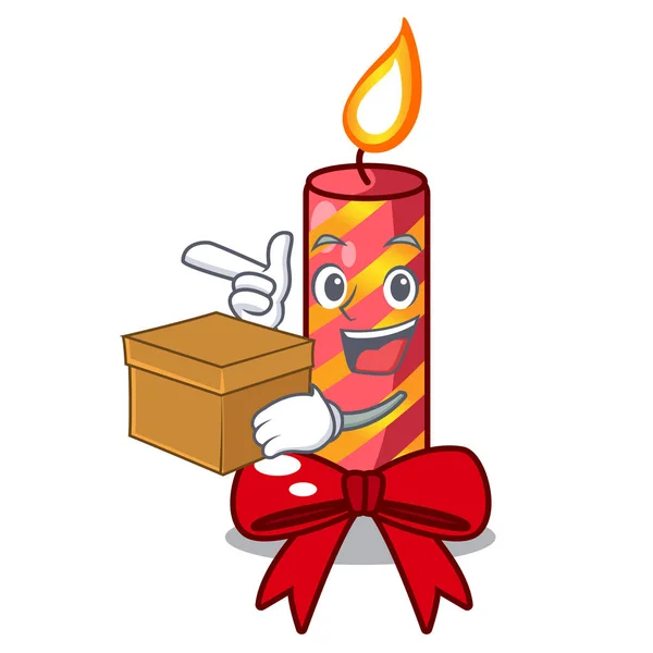 Con velas de Navidad caja de dibujos animados en una mesa — Vector de stock