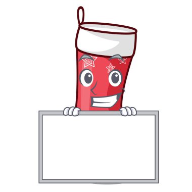 Dekorasyon için yönetim kurulu karakter Noel çorap ile sırıtarak Noel