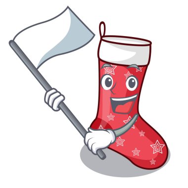 Bayrağı ile sevimli Noel üzerinde izole maskot çorap.