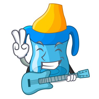 Eğitim bardaktan içmeye gitar karikatür bebekle