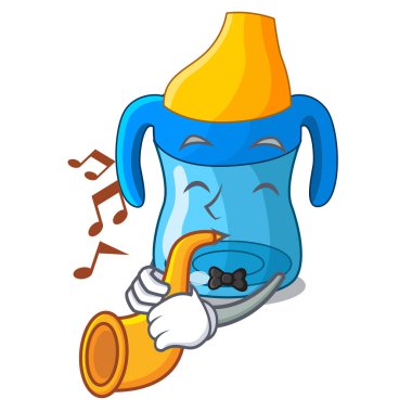 İle eğitim bardaktan içmeye karikatür bebek trompet