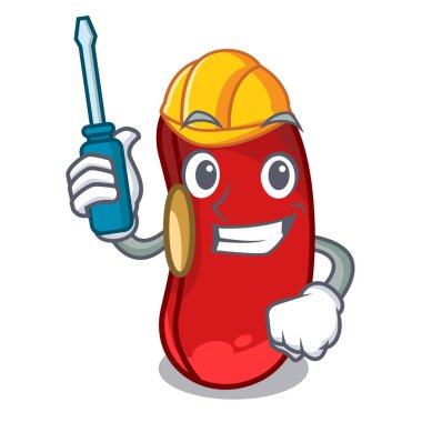 Otomotiv kırmızı fasulye üzerinde izole maskot kazık