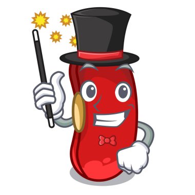 Sihirbaz kırmızı fasulye üzerinde izole maskot kazık