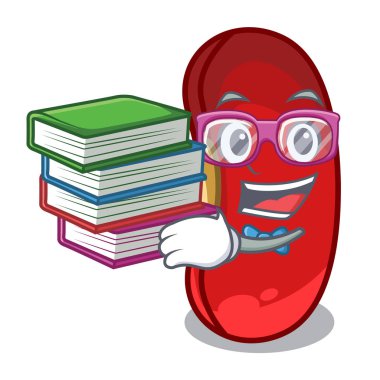 Öğrenci kitap kırmızı fasulye ile kazık üzerinde izole maskot