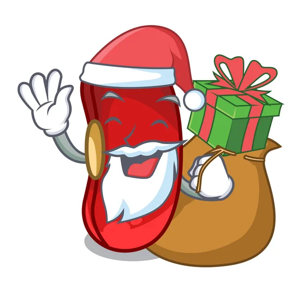 Santa con regalo fagioli rossi mucchio isolato sulla mascotte — Vettoriale Stock