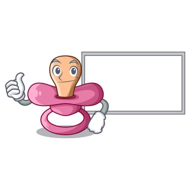 Yönetim Kurulu karakter çocuk ile emzik uyumak için thumbs up