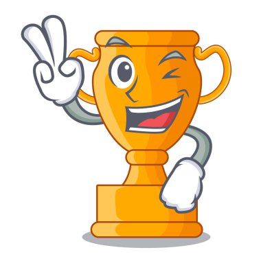 İki parmak karikatür trophy Kupası Camgöbeği vektör çizim yıldızı