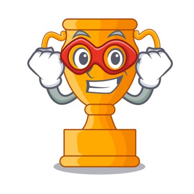 Süper kahraman karikatür trophy Kupası Camgöbeği vektör çizim yıldızı