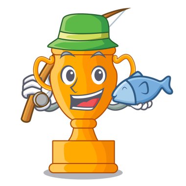 Balık tutma şampiyon Altın Kupa karikatür masada