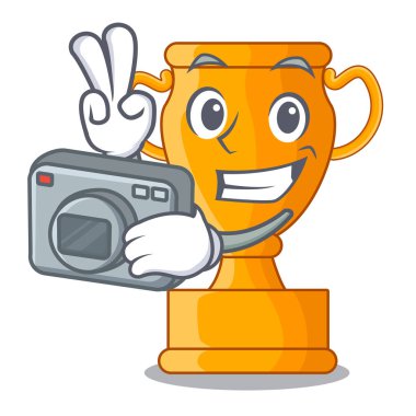 Fotoğrafçı şampiyon Altın Kupa karikatür masada