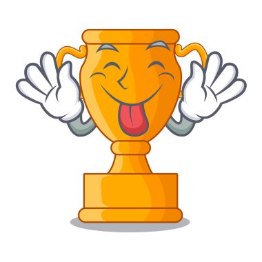 Altın kupa Kupası maskotu izole dışarı dil